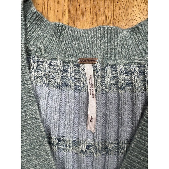Free People Cozy Up Ribbed Knit Button Cardigan Sweater Dress Ocean Combo L $168 - Picture 3 of 4